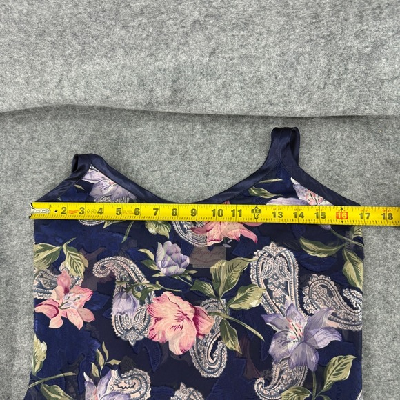 VINTAGE Angelique Chemise Lingerie Slip Dress Womens S Navy Floral Semi Sheer - Picture 7 of 10